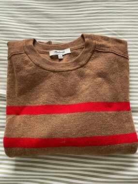 Madewell Brown Crewneck Sweater with Red Stripes